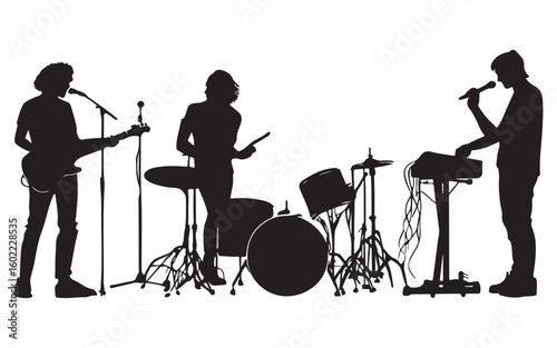 Band Silhouette Performing Live  Music Group Vector Art