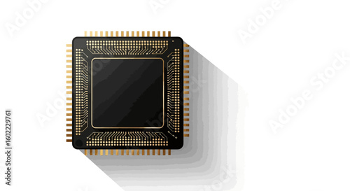 Modern Tech Vector Illustration of a CPU Microchip with Gold Circuits