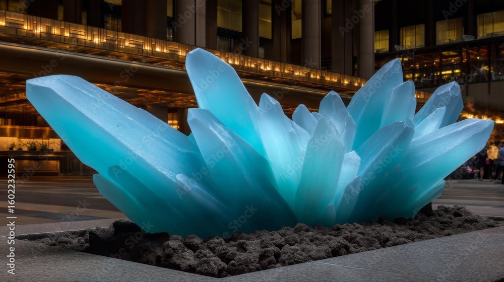 Naklejka premium Crystal art installation urban plaza sculpture modern environment ground level contemporary design