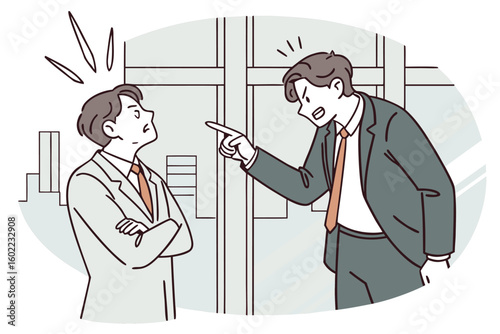 Tensions rise during a business meeting between two men discussing important issues in a corporate office setting