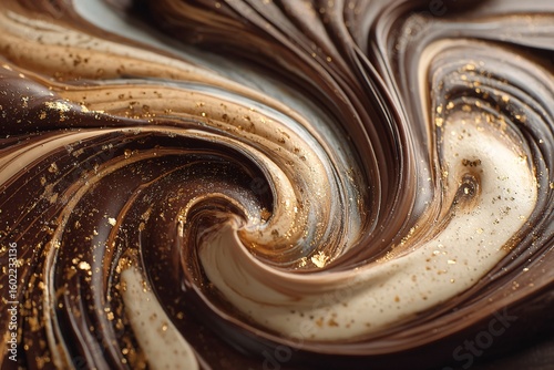 Swirling Chocolate and Cream Pattern with Gold Highlights