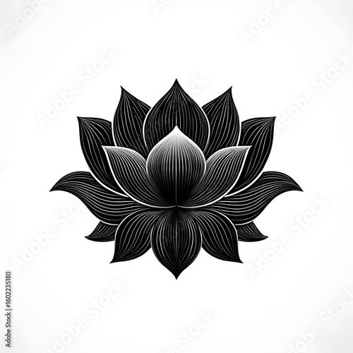 Elegant Black and White Lotus Flower Illustration - Serene Botanical Symbolism Design