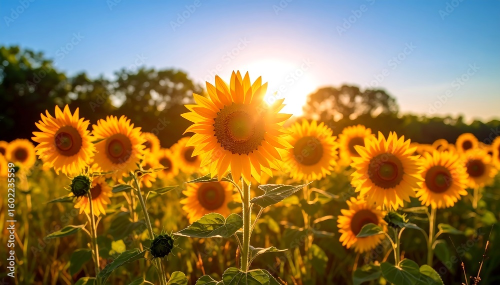 Fototapeta premium Sunflowers field at sunset (1)