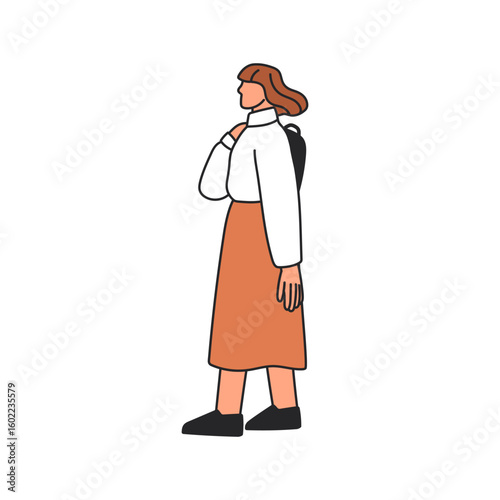 Woman walking outdoors, profile side view. Young female pedestrian, urban cit...