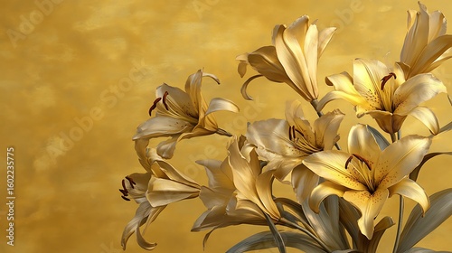 Yellow Floral Background with Abstract Blossoms and Blooming Flowers