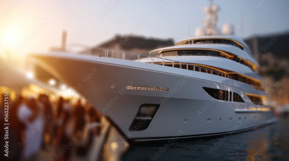 Naklejka premium Luxury yacht event at sunset harbor location photography marine environment close-up view opulence concept for seo impact