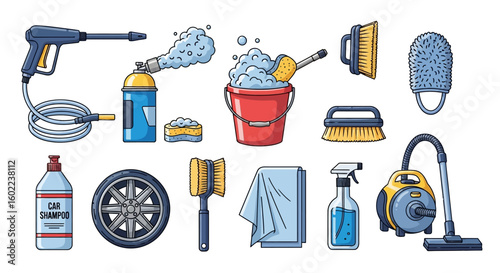Assortment of Car Washing and Cleaning Tools