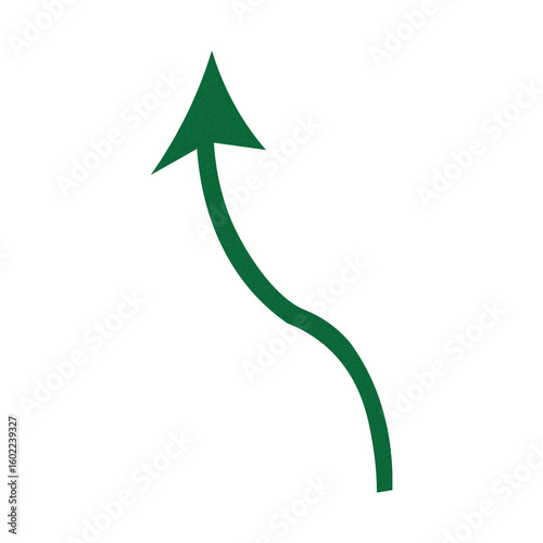 Green curved arrow pointing upwards on black background