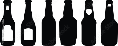 black and white silhouette illustration of beer bottles, minimalist, monochrome, stylized, digital art
