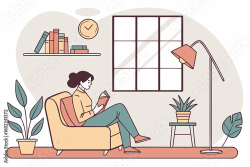 Cozy reading nook with natural light and plants promoting relaxation and enjoyment of literature during afternoon