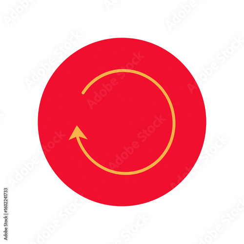 Circular arrow icon on red circle against black background