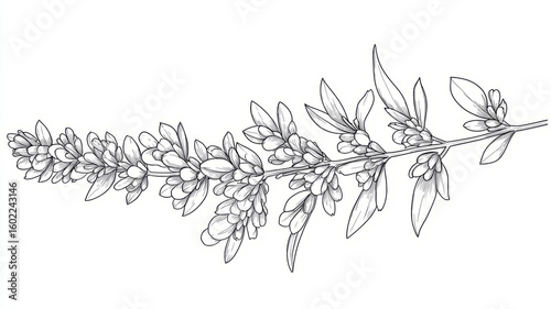 Wallpaper Mural Intricate line drawing of a botanical branch with delicate leaves. Torontodigital.ca