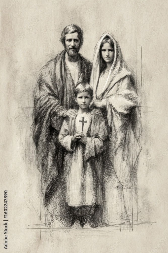 Fototapeta premium The Holy Family Pencil Sketch