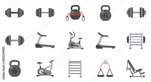 Collection of Gym Equipment Icons for Fitness