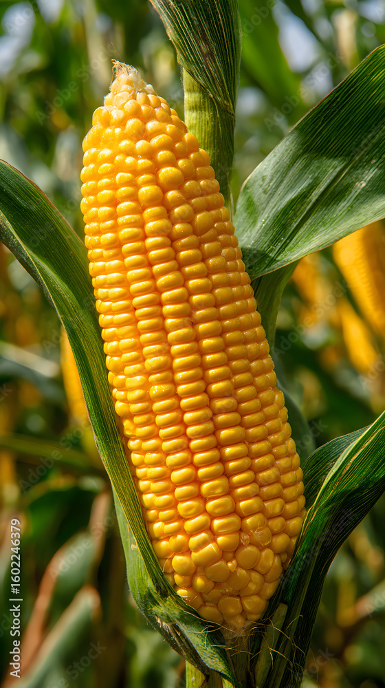Obraz premium Golden Harvest: Vibrant Yellow Corn Basking in Sunlight, A Tribute to Nature's Bounty and Rural Charm, Infused with the Essence of Late Summer's Abundance and Agricultural Splendor