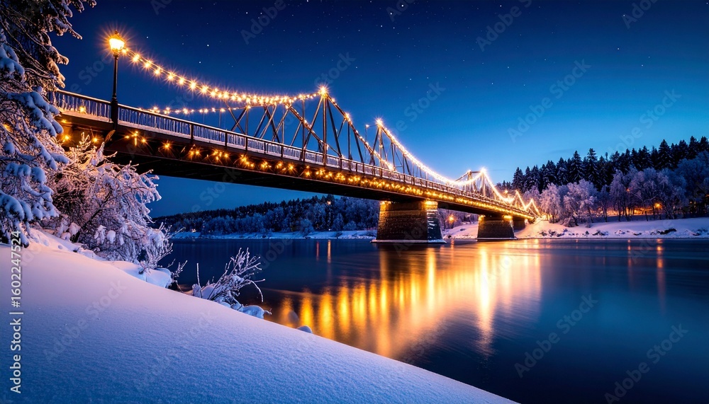 Fototapeta premium Twilight River Reflection Winter Stock