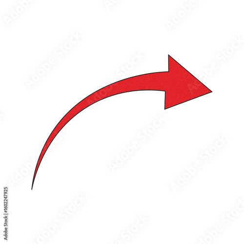 Red curved arrow pointing right on black background