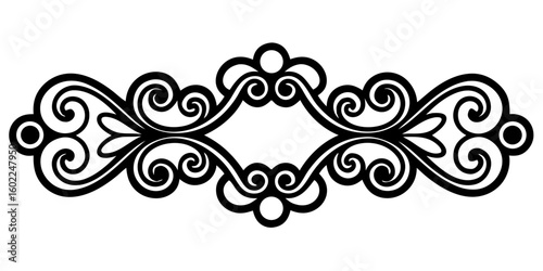 Elegant scrollwork flourish element in classic black, perfect for invitations, cards, and sophisticated design accents, originally scalable
