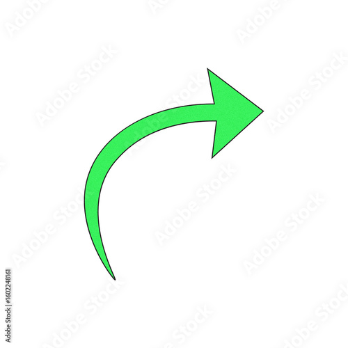 Bright green arrow curves upward on black background