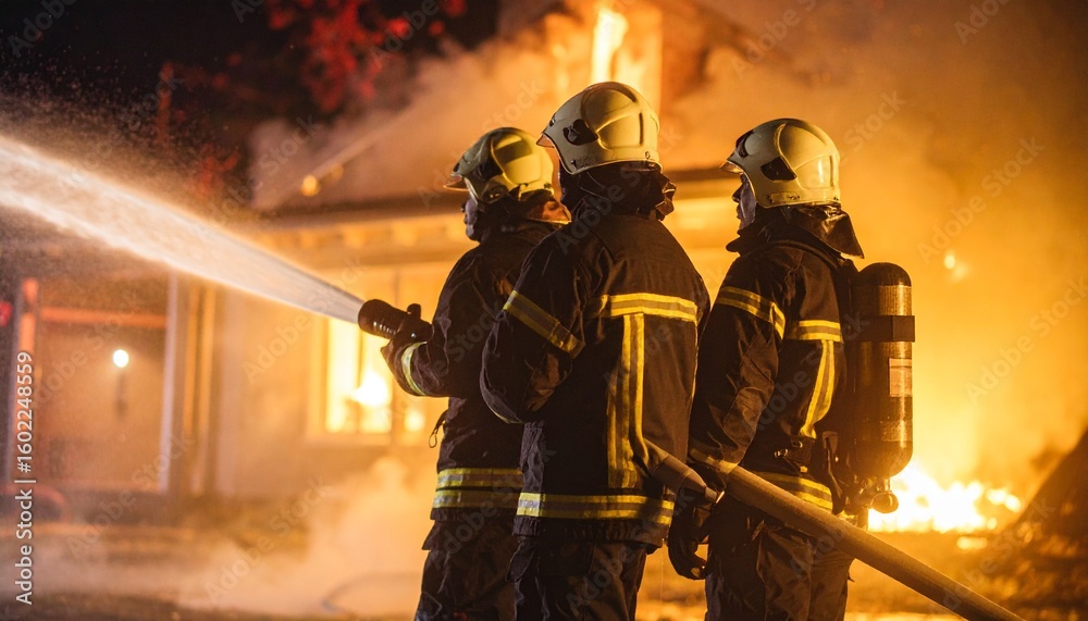 Naklejka premium Fireman in action wearing helmet and uniform battling fire with fantasy armor style
