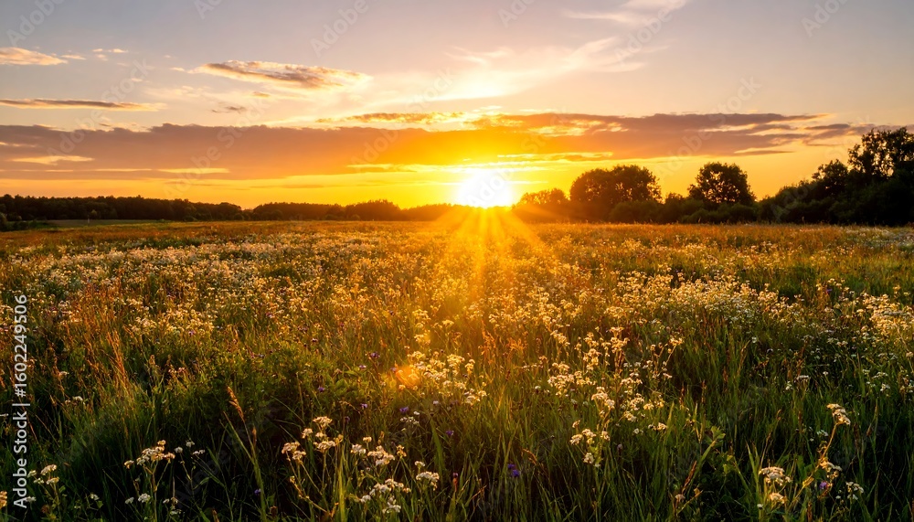 Fototapeta premium Sunset over a wildflower meadow