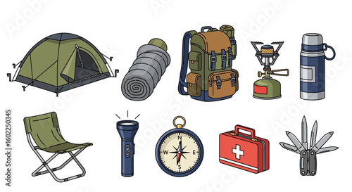 Essential Camping Gear Collection Illustration