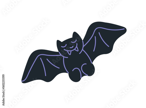 Bat, Halloween gummy candy. Helloween jelly sweet. Creepy flying character with wings, chewy confection, cute spooky gum dessert, snack. Flat vector illustration isolated on white background