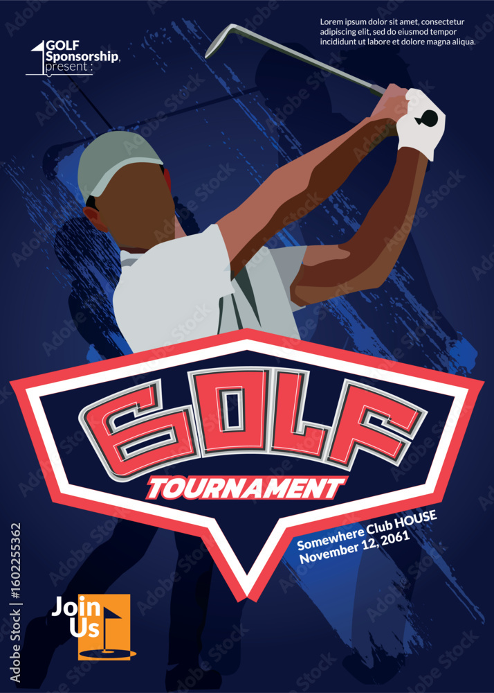 Fototapeta premium An attractive golf poster with dark blue as the background illustrated with a golfer in action.