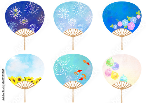 うちわ　団扇　夏　水彩　イラスト