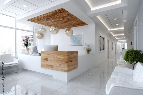 Heller Empfangsbereich in moderner Arztpraxis mit Holzdetails