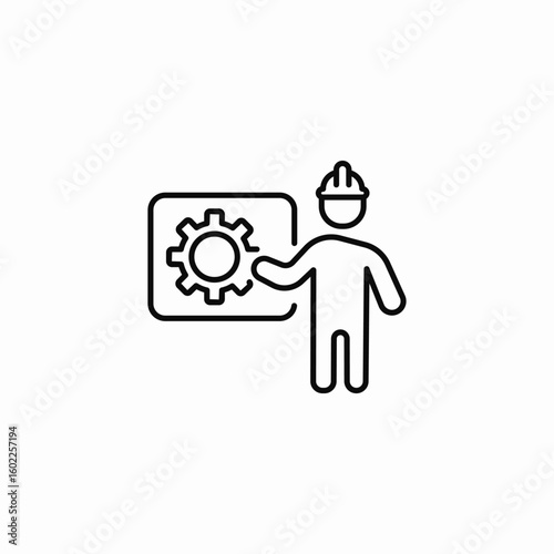 engineer explaining gear icon sign vector