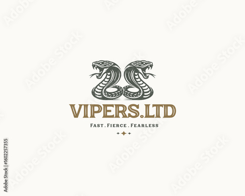 Vintage classic wild king cobra with venom logo template