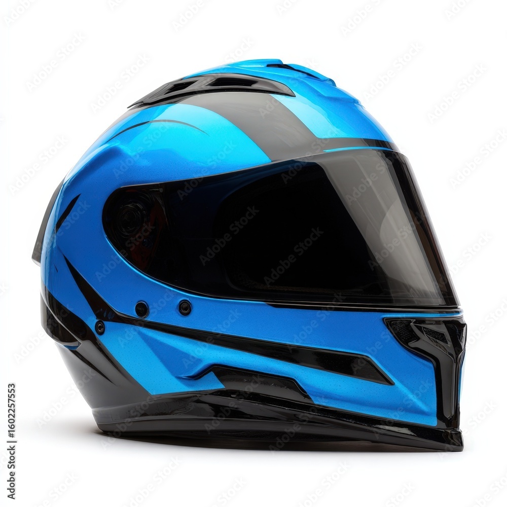 Fototapeta premium Stylish Blue and Black Motorcycle Helmet Design Modern Sporty Head Protection Gear