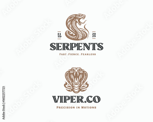 Vintage classic wild king cobra with venom logo template