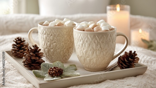 Wallpaper Mural Cozy hot chocolate in patterned mugs on a tray Torontodigital.ca