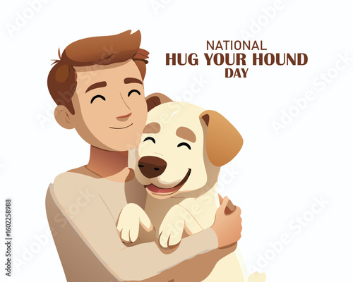 National Hug Your Hound Day, idea for a thematic postcard or banner, a friendly dog with a tongue hanging out