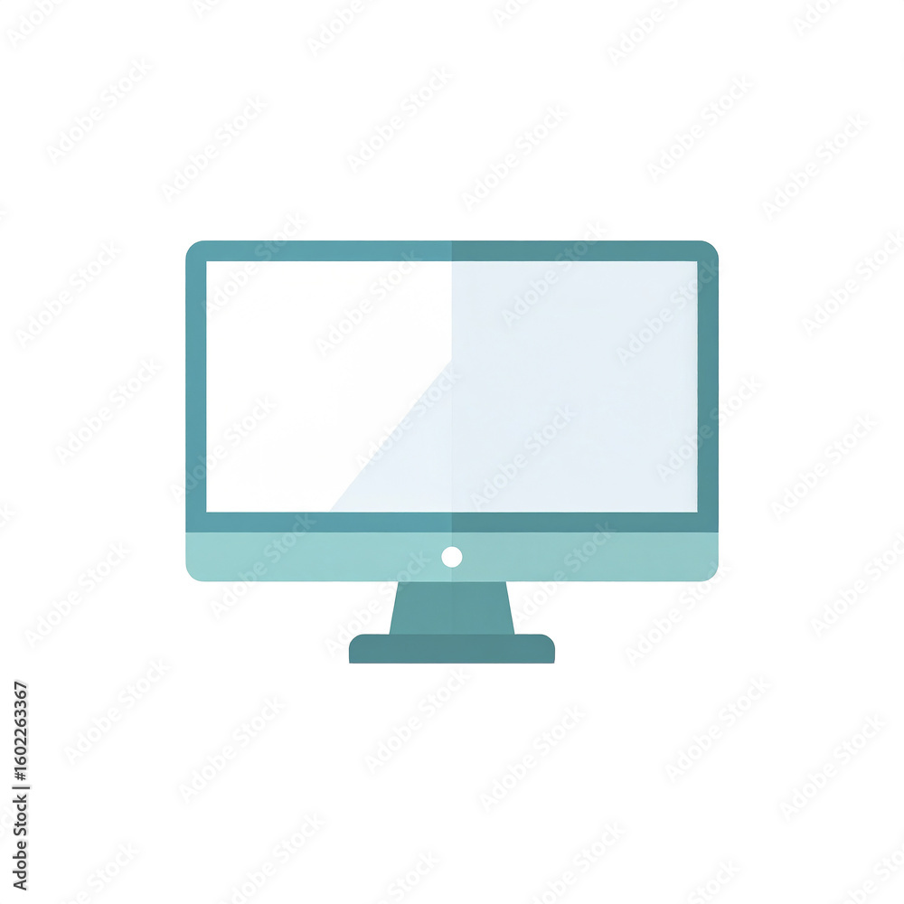 Computer monitor icon with modern flat design in blue shades, showing blank screen with reflective glare, isolated on transparency background for digital or technology themes Computer monitor icon with modern flat design in blue shades, showing blank screen with reflective glare, isolated on transparency background for digital or technology themes