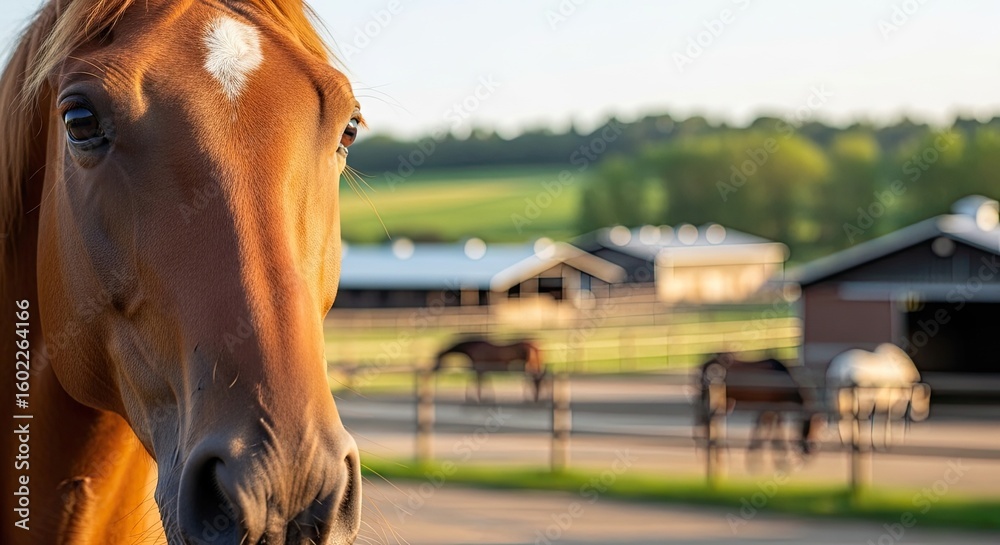 Obraz premium chestnut horse portrait, farm setting