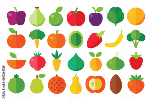 Vector art of a vibrant assortment of fresh fruits and vegetables showcasing healthy eating