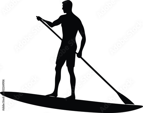 man paddle boarder silhouette vector illustration