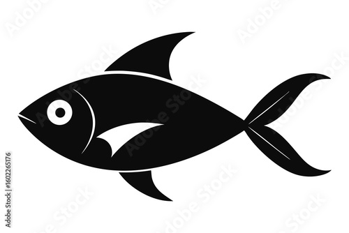 Vector art of a stylized black fish silhouette isolated on a plain white background