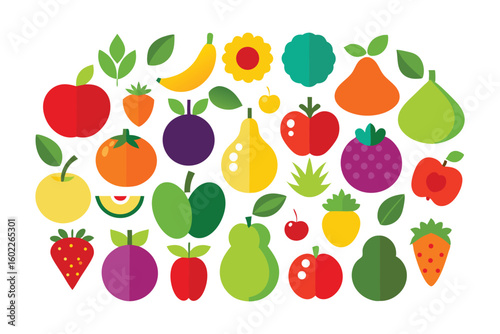 Vector art of a vibrant assortment of fresh fruits and berries arranged artfully