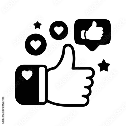 Thumbs up, likes, and stars forming a cohesive expression of social media