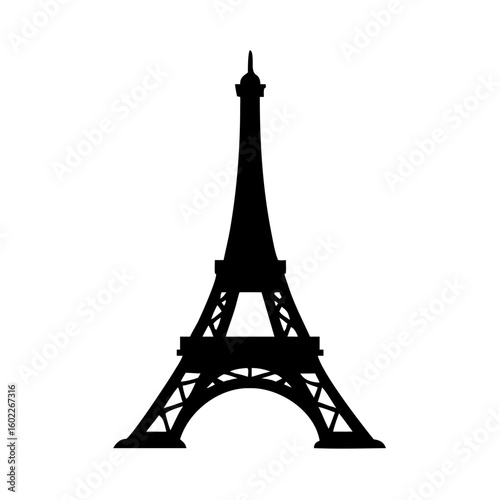 Eiffel Tower Black Silhouette Iconic French Landmark on a White Background
