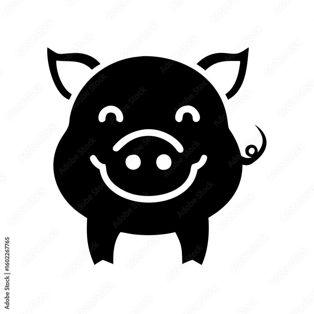 Fototapeta premium Minimalistic cartoon pig with a happy face and curly tail