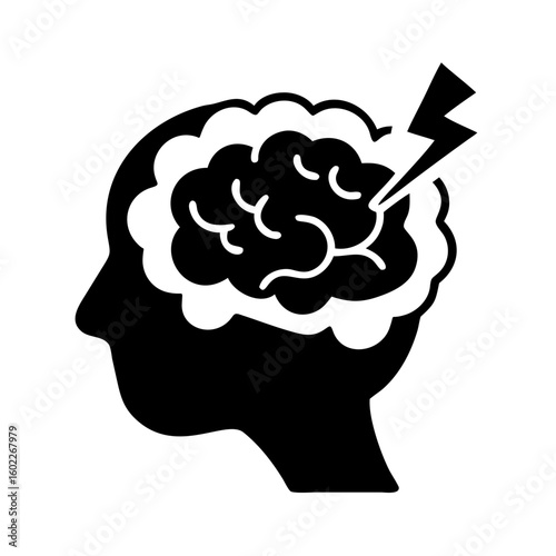 Brain with lightning bolt signifying neurological disorder or mental health issue