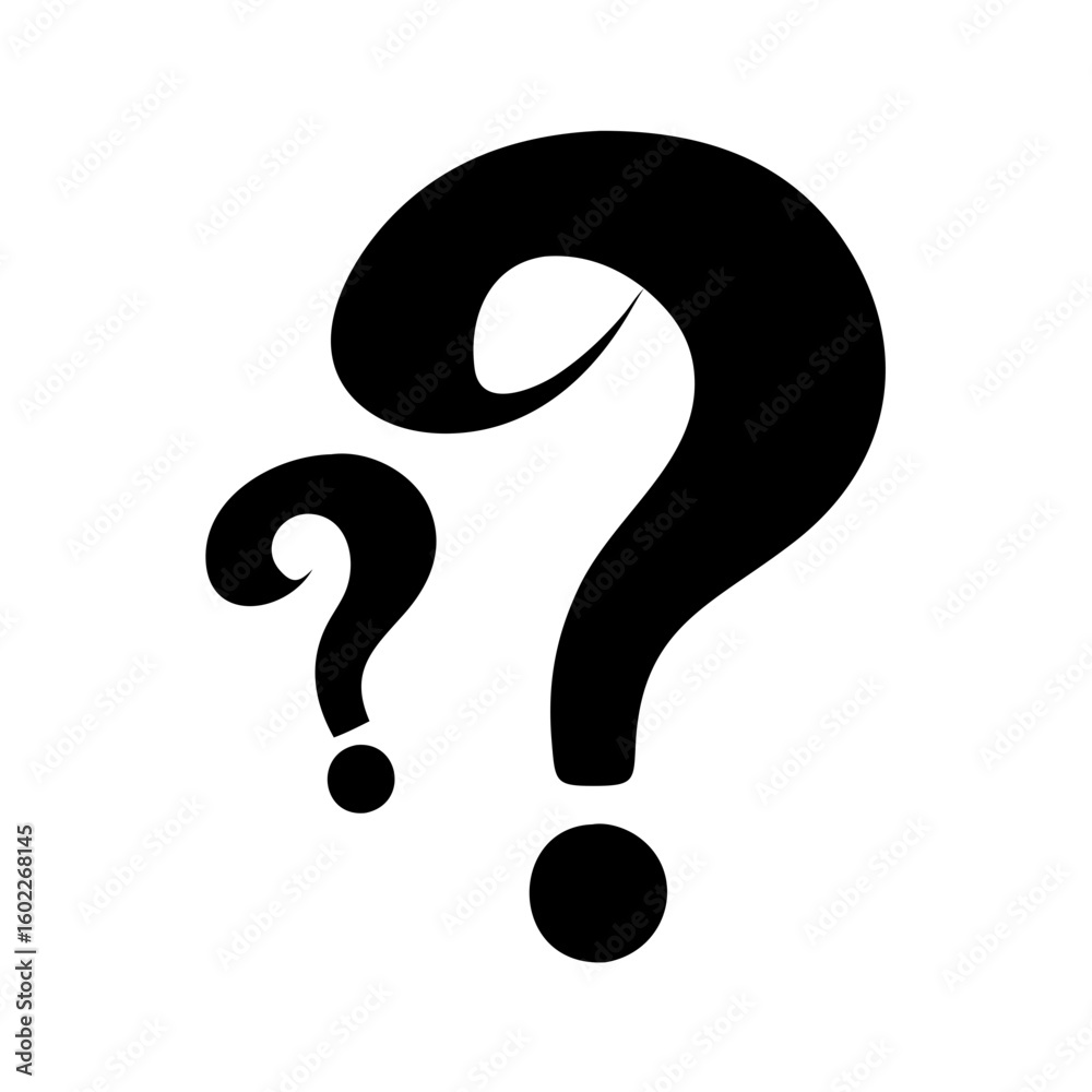 Naklejka premium Two Black Question Marks on White Background Depicting Uncertainty and Inquiry