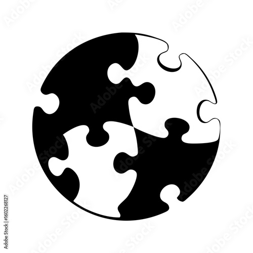 Black and White Puzzle Pieces Forming a Circle, Symbolizing Completeness