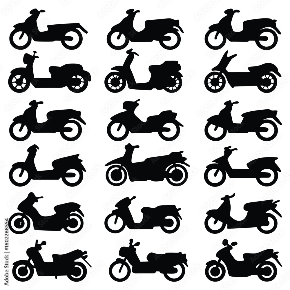 Fototapeta premium Stylish scooter silhouettes collection for modern designs and transportation themes, perfect for branding
