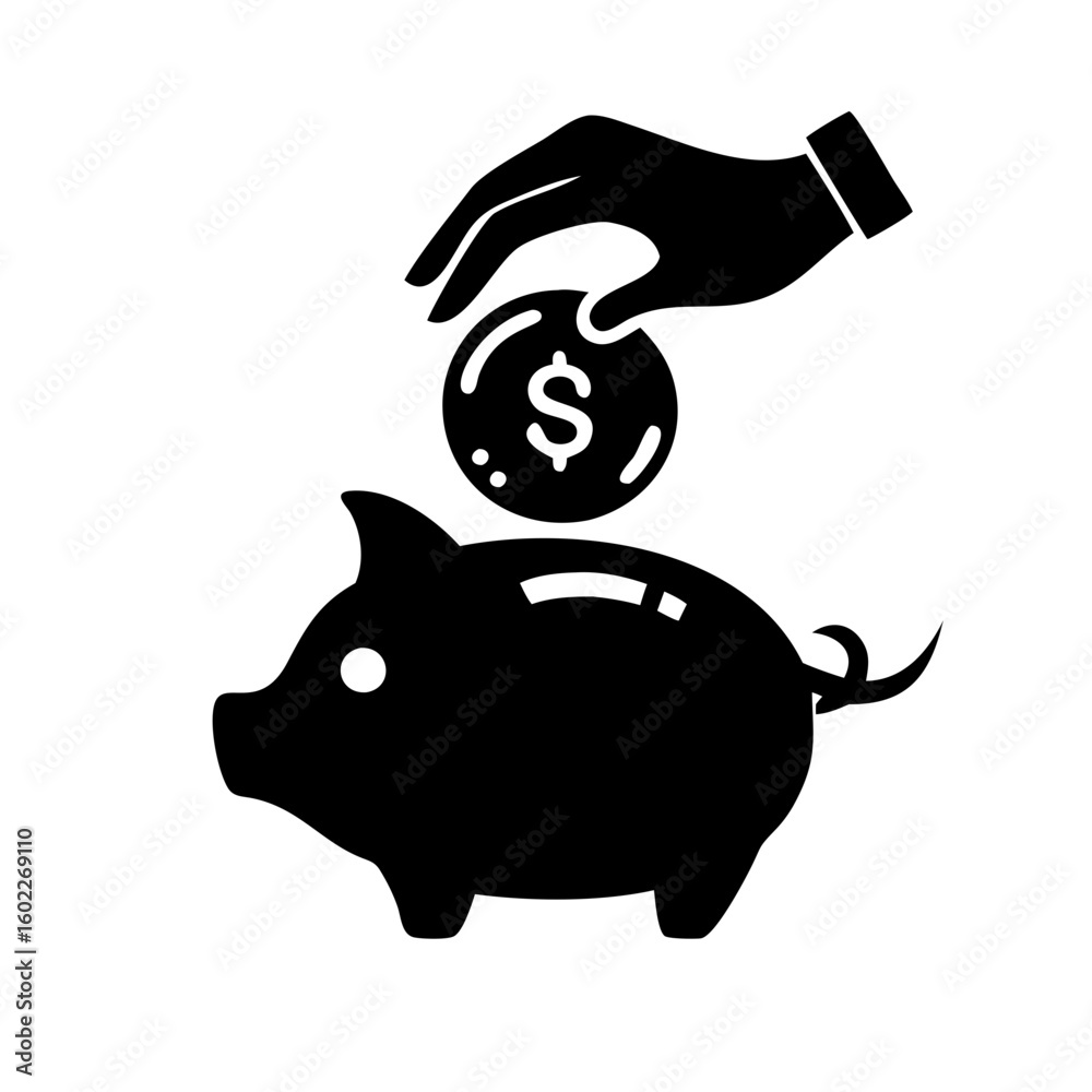 Obraz premium Hand dropping a dollar coin into a piggy bank concept icon